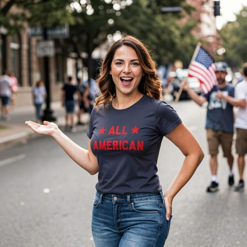 image:imageWomens All American T Shirt Funny Cool Patriotic Fourth of July Party Text Graphic Tee for LadiesHeather Navy
