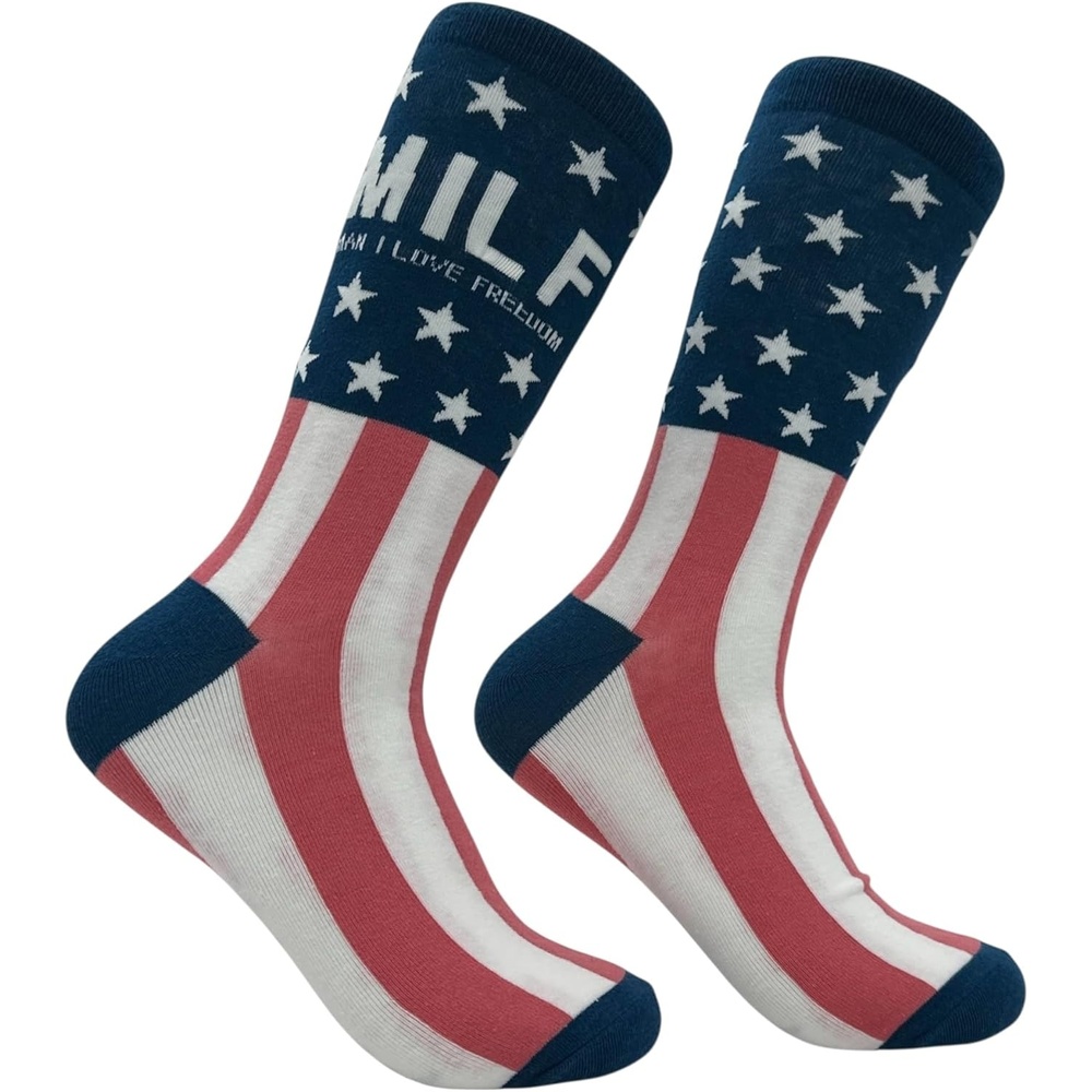 image:imageCrazy Dog TShirts Mens MILF Man I Love Freedom Socks Funny Sarcastic Fourth Of July Graphic Novelty Footwear for Men Funny Gift for Casual Wear
