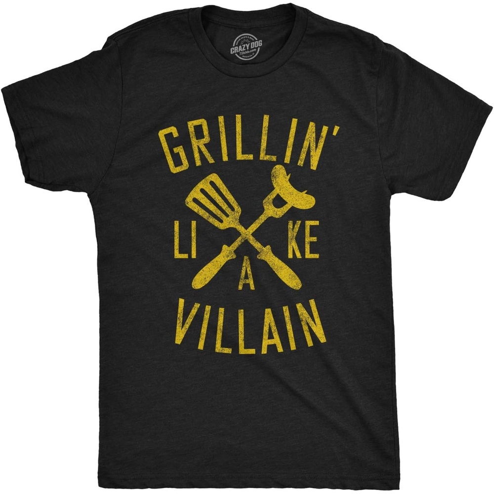 image:imageFunny Grilling T Shirts for Grill Masters Sarcastic Tees for DadsHeather Black Like a Villian