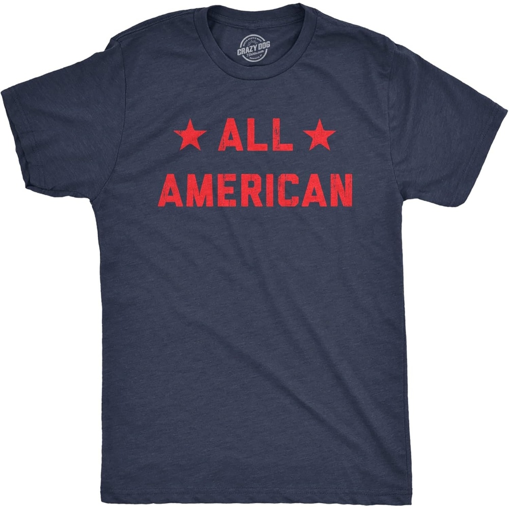 image:imageMens All American T Shirt Funny Cool Patriotic Fourth of July Party Text Graphic Tee for GuysHeather Navy