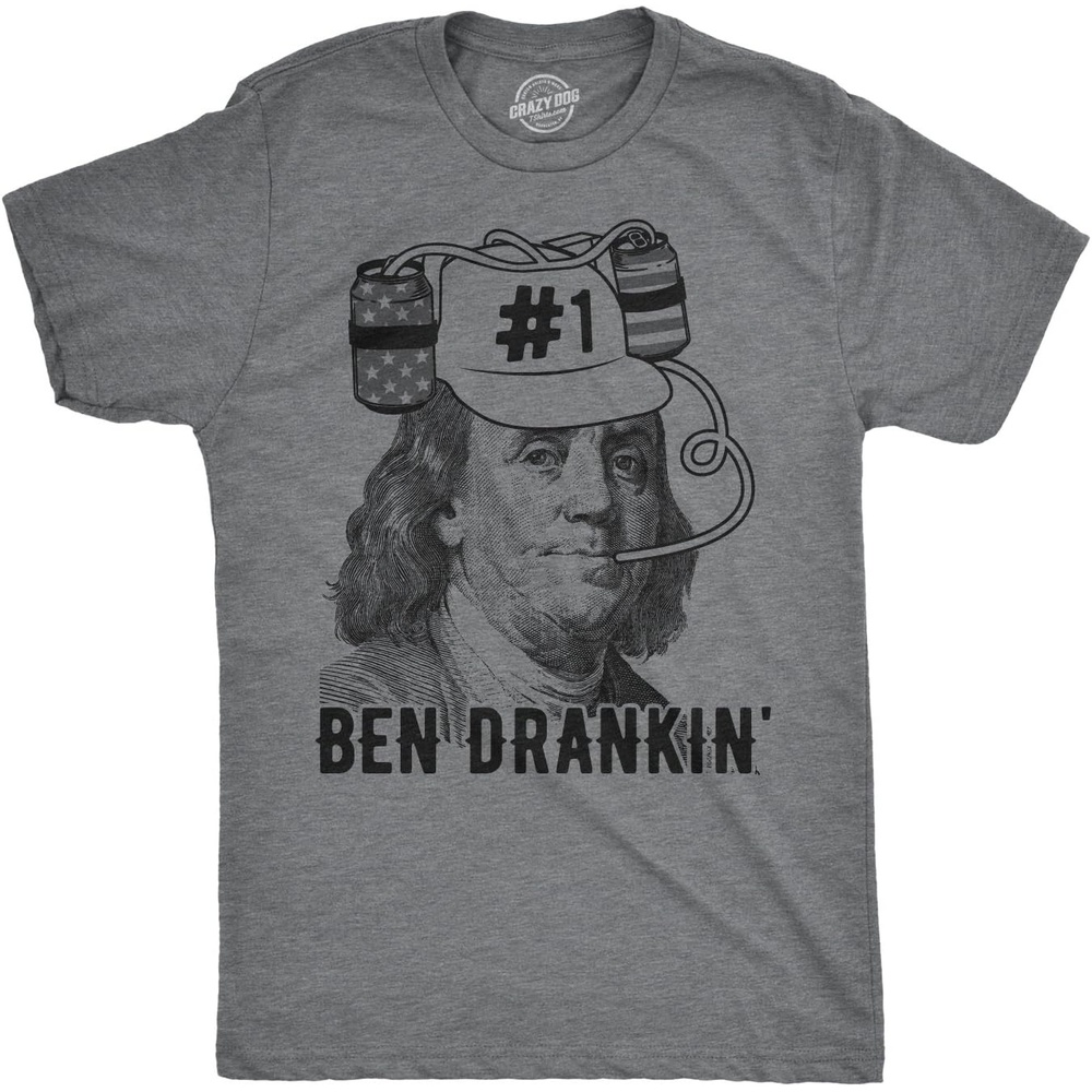 image:imageMens Ben Drankin T Shirt Funny 4th of July Beer Drinking Patriotic USA GraphicDark Heather Grey