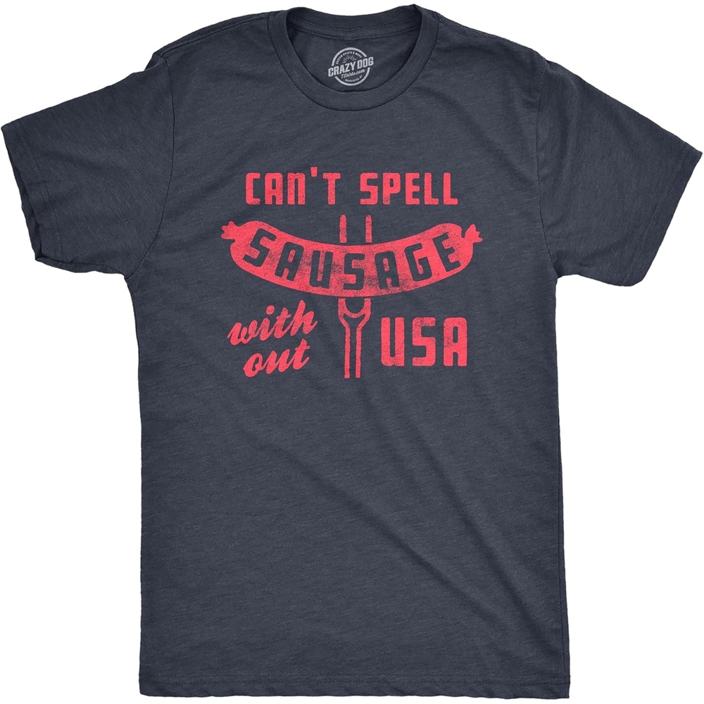 image:imageMens Cant Spell Sausage Without USA T Shirt Funny 4th of July Cookout Kitchen TeeHeather Navy