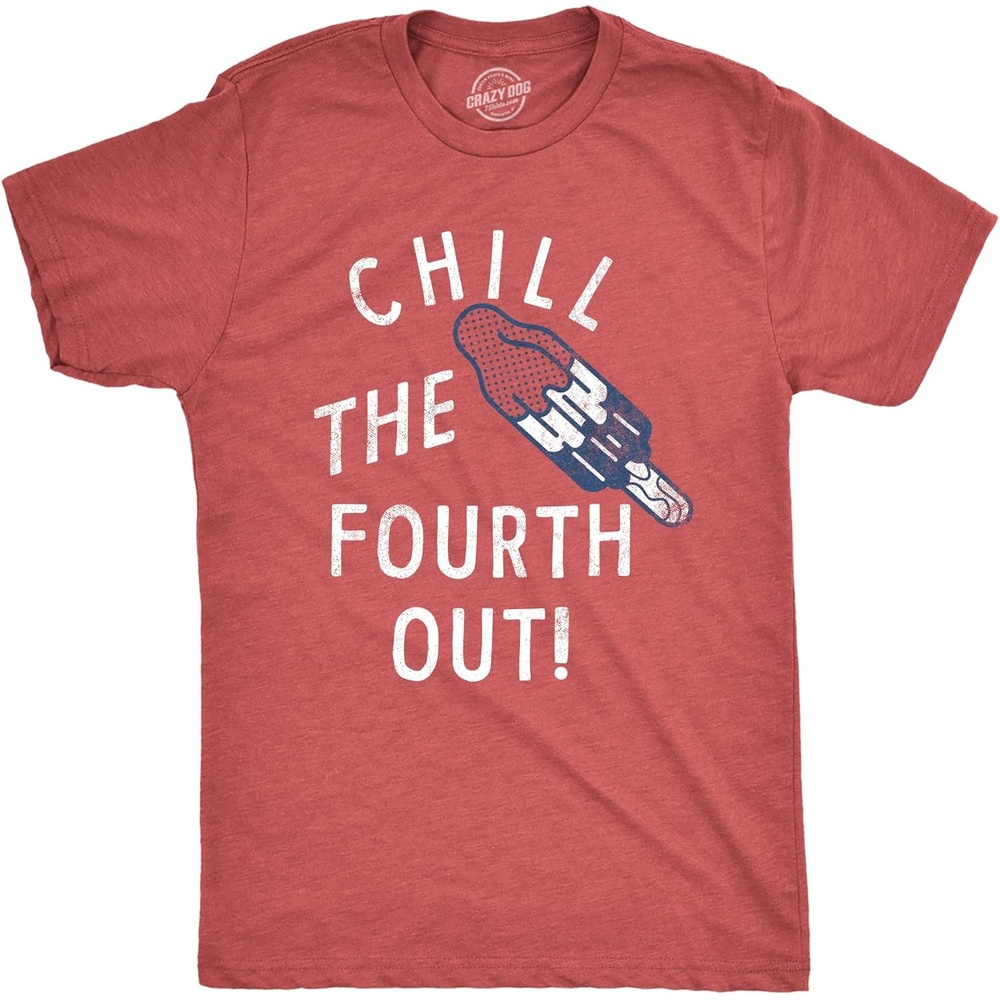image:imageMens Chill The Fourth Out T Shirt Funny Fourth of July Popsicle Joke Tee for GuysHeather Red Chill