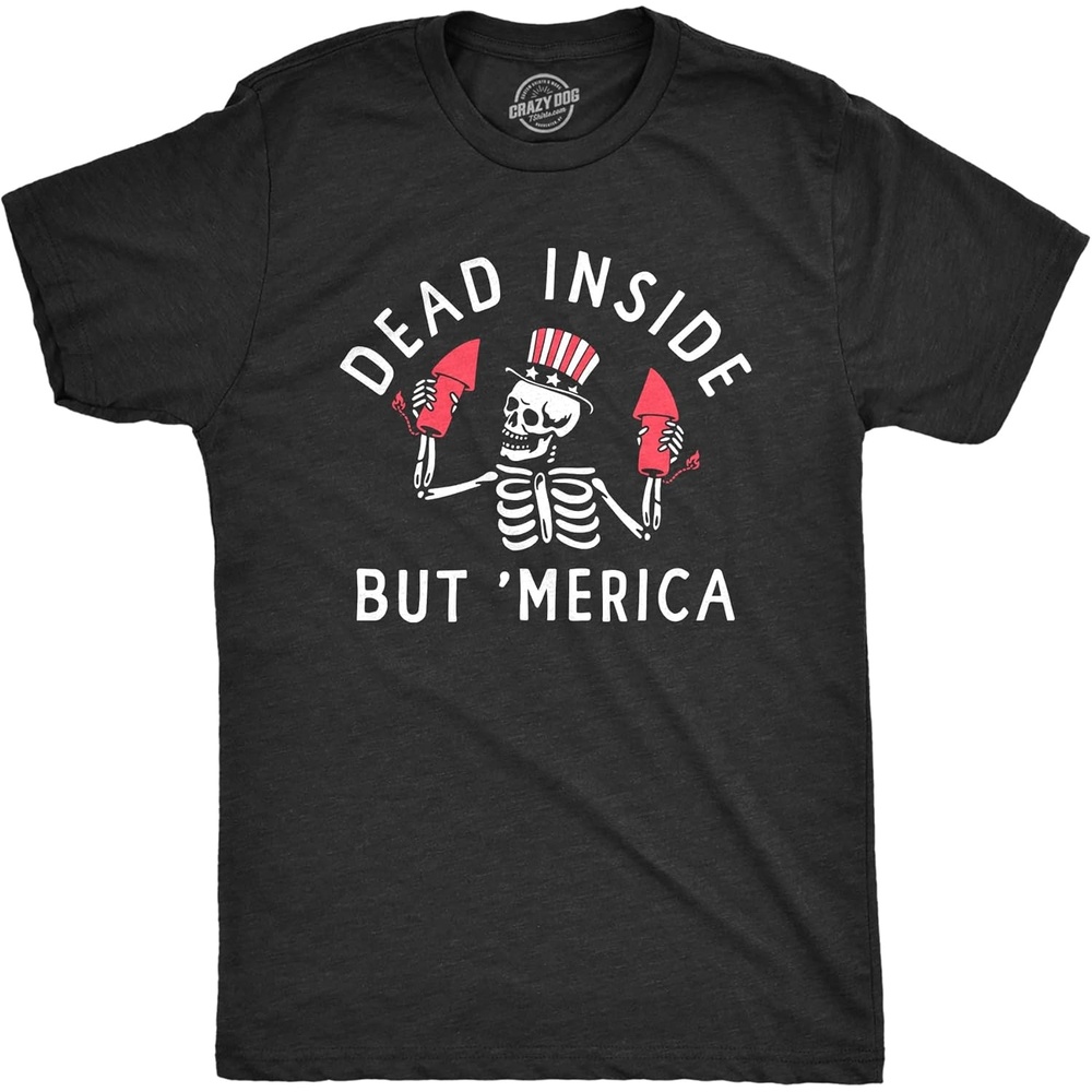 image:imageMens Dead Inside But Merica T Shirt Funny Depressed Fourth of July Party Tee for GuysHeather Black Merica