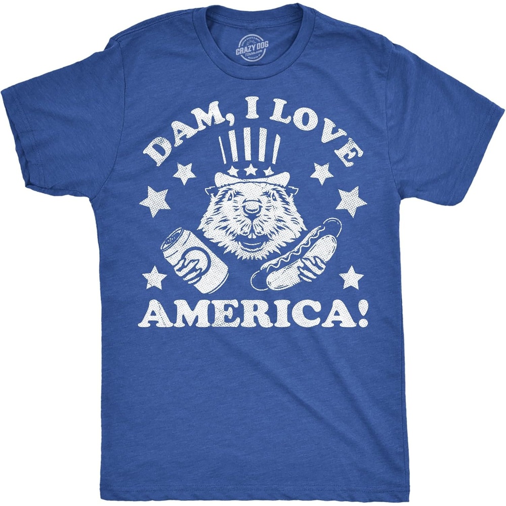 image:imageMens Funny T Shirts Dam I Love America Sarcastic Beaver Graphic Novelty Fourth of July Tee for Men
