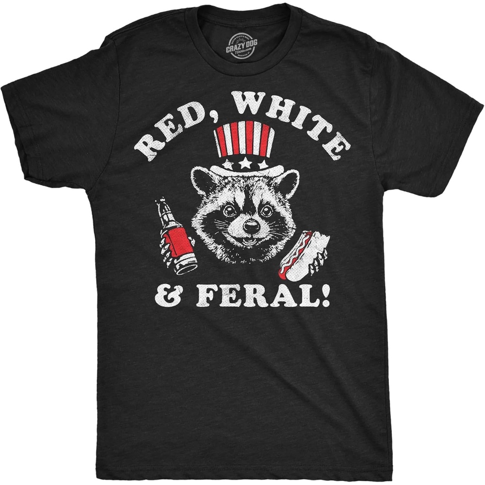 image:imageMens Funny T Shirts Red White and Feral Sarcastic Fourth of July Graphic Novelty Tee for Men