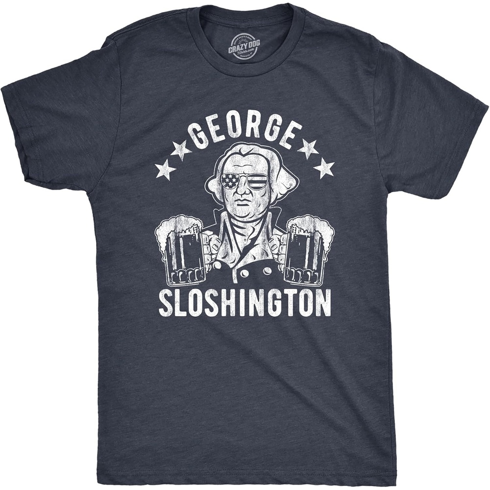 image:imageMens George Sloshington T Shirt Funny 4th of July Beer Drinking Patriotic Graphic TeeHeather Navy