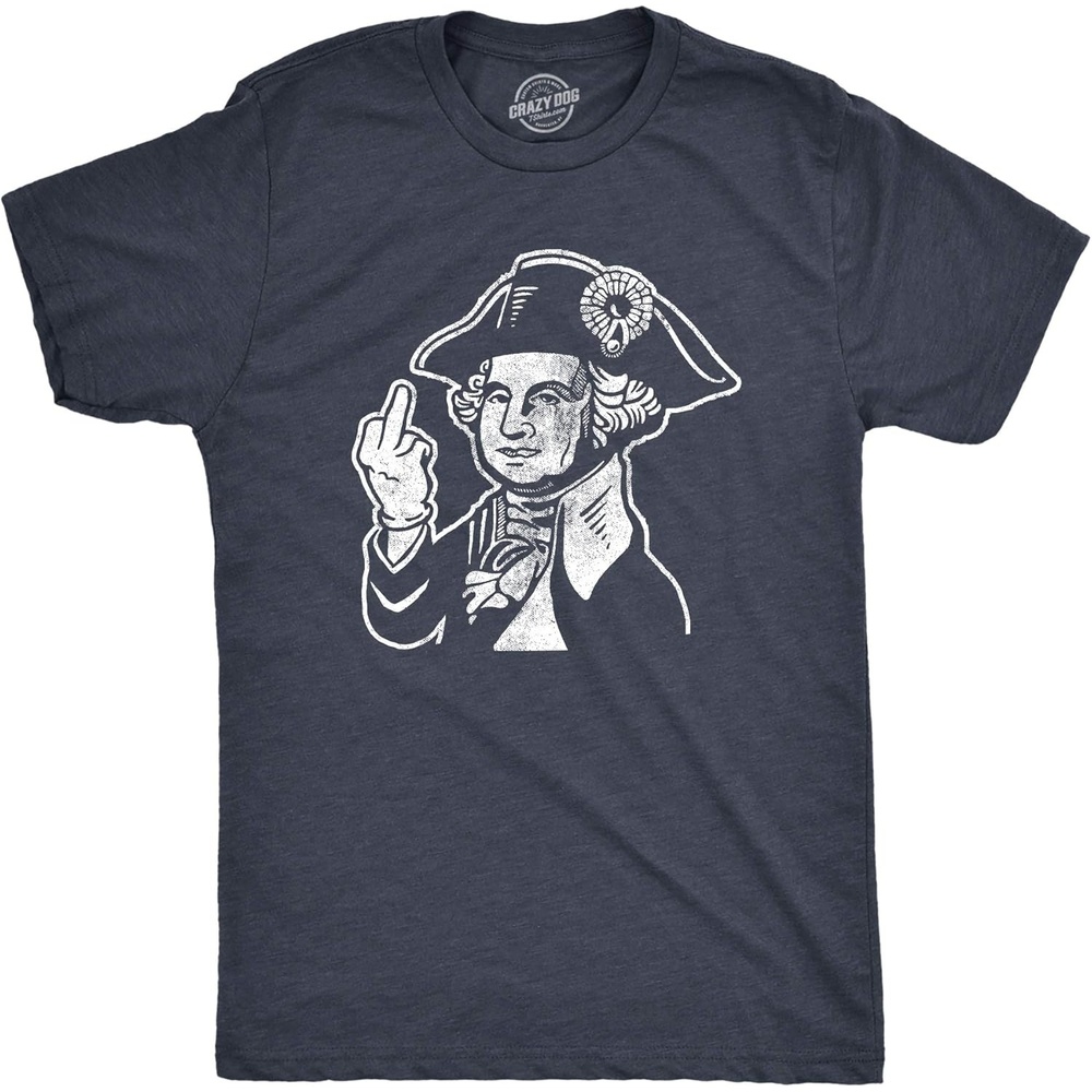 image:imageMens George Washington Middle Finger T Shirt Funny 4th of July Flip The Bird Hilarious Graphic TeeHeather Navy