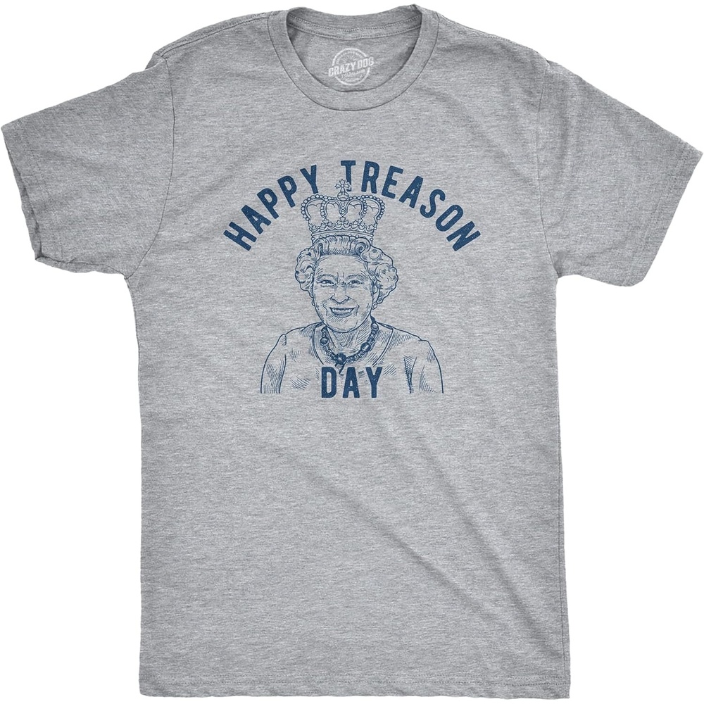 image:imageMens Happy Treason Day T Shirt Funny British Empire Queen England 4th of July USA TeeLight Heather Grey