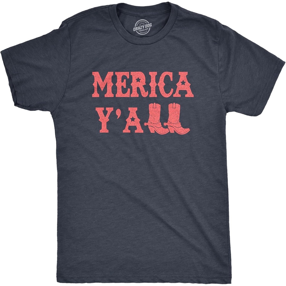 image:imageMens Merica Yall T Shirt Funny Cool Fourth of July Party Patriotic Cowboy Tee for GuysHeather Navy