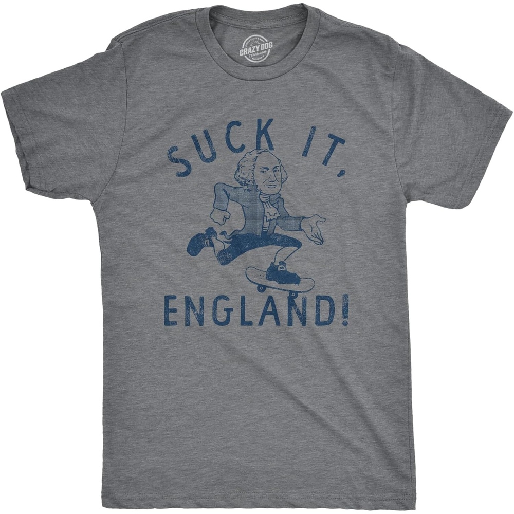 image:imageMens Suck It England T Shirt Funny Fourth of July George Washington Skateboarding Tee for GuysDark Heather Grey England