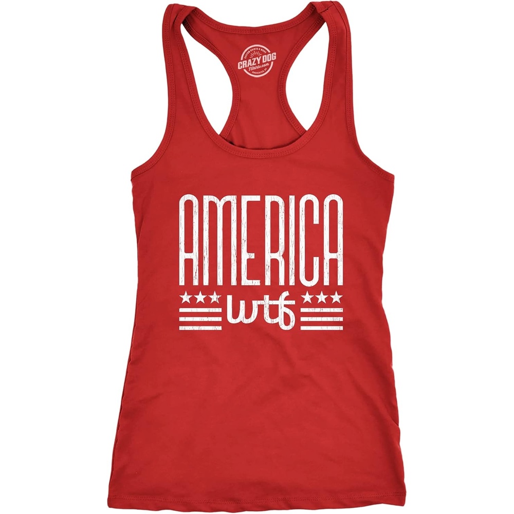 image:imageWomens America WTF Fitness Tank Funny 4th of July Independence Day What The Fuck Graphic TanktopRed