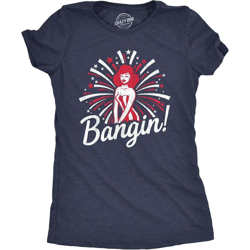 image:imageWomens Bangin T Shirt Funny 4th of July Independance Day Fireworks Patriotic Graphic TeeHeather Navy