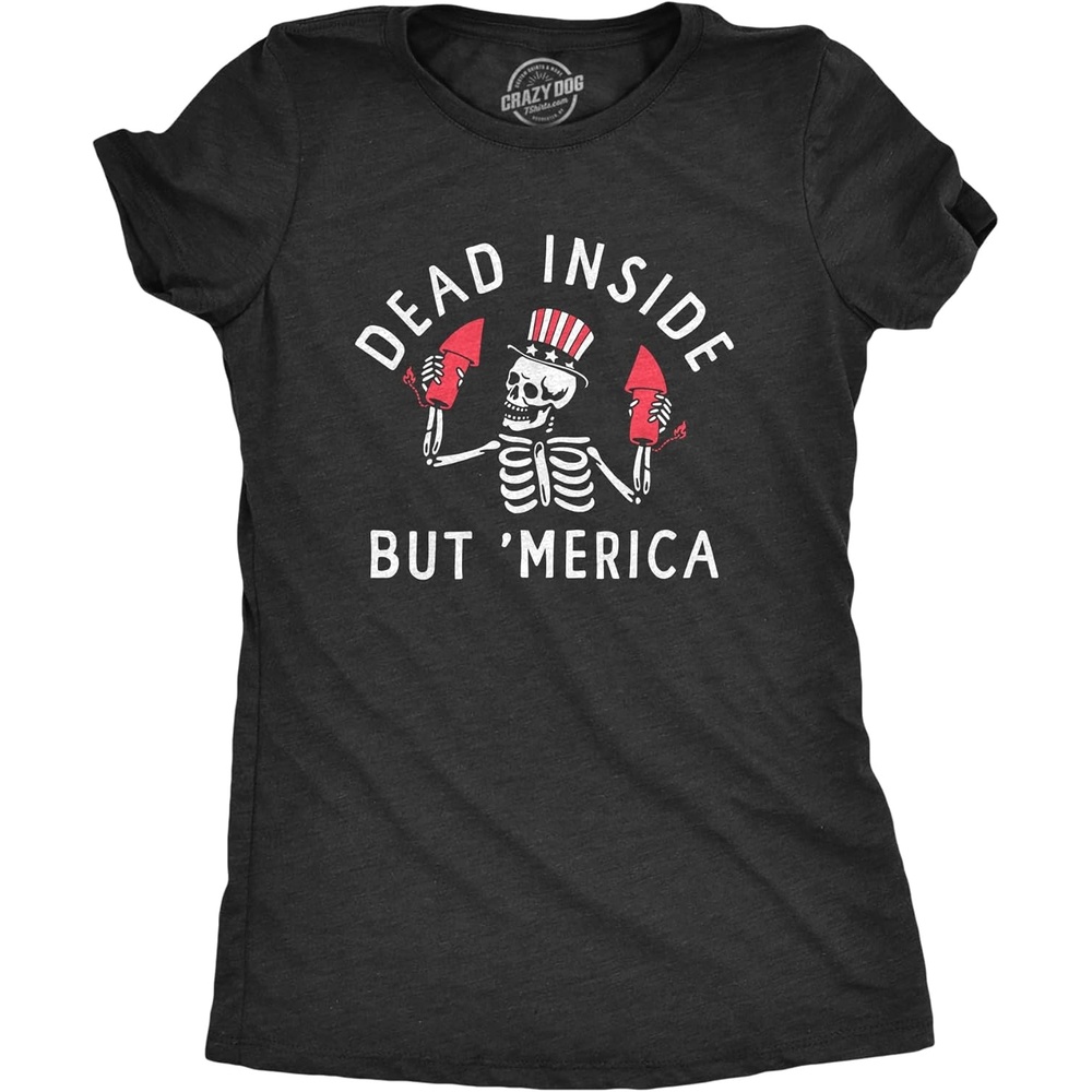 image:imageWomens Dead Inside But Merica T Shirt Funny Depressed Fourth of July Party Tee for LadiesHeather Black Merica