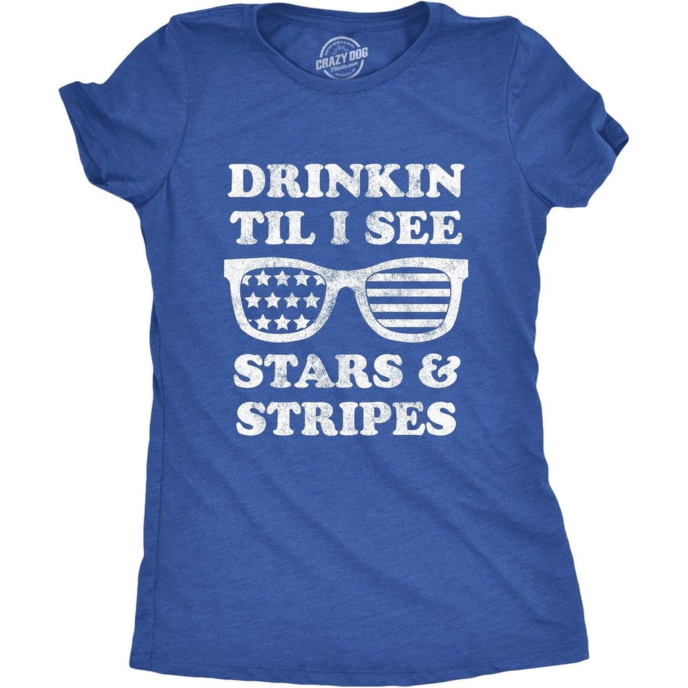 image:imageWomens Drinkin Til I See Stars and Stripes T Shirt Funny 4th of July Sunglasses Graphic TeeHeather Royal