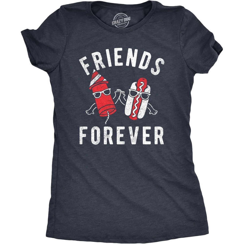 image:imageWomens Friends Forever Firecracker Hot Dog T Shirt Funny Fourth of July Party Cookout Fireworks Tee for LadiesHeather Navy Friends
