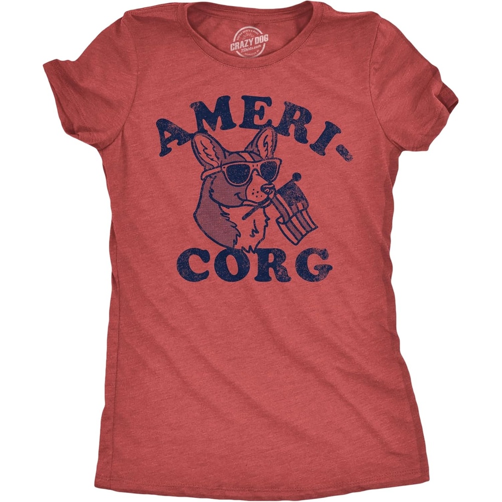 image:imageWomens Funny T Shirts Americorg Sarcastic Fourth of July Dog Graphic Tee for LadiesHeather Red Americorg