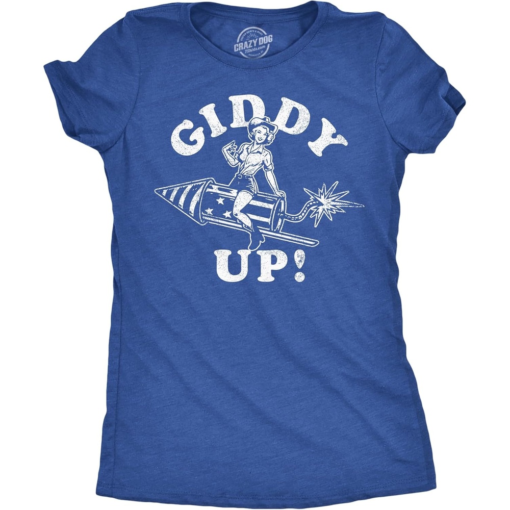 image:imageWomens Giddy Up Funny T Shirt Sarcastic Fourth of July Graphic Tee for LadiesHeather Royal  Giddy Up