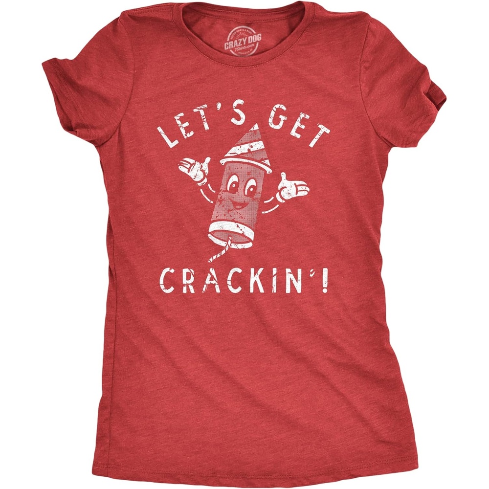 image:imageWomens Lets Get Crackin T Shirt Funny Fourth of July Firecracker Tee for LadiesHeather Red Crackin