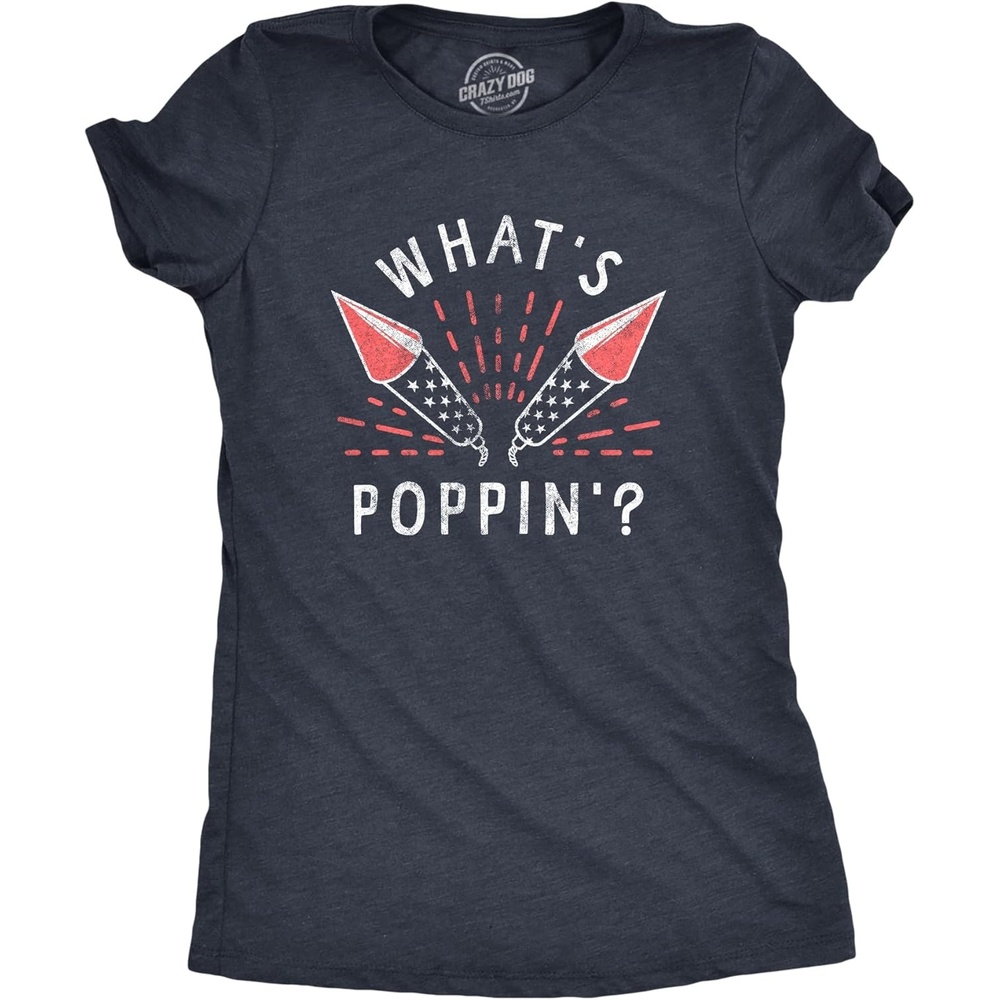 image:imageWomens Whats Poppin T Shirt Funny Fourth of July Party Firecrackers Graphic Novelty Tee for LadiesHeather Navy