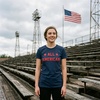 Womens All American T Shirt Funny Cool Patriotic Fourth of July Party Text Graphic Tee for Ladies(Heather Navy)