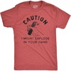 Mens Caution I Might Explode in Your Hand T Shirt Funny 4th of July Firework Graphic Novelty Tee(Heather Red)