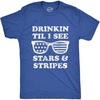 Mens Drinkin Til I See Stars and Stripes T Shirt Funny 4th of July Sunglasses Graphic Tee(Heather Royal)