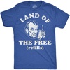 Mens Funny T Shirts Land of The Free Refills Sarcastic Fourth of July Tee for Men
