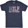 Mens Milf Man I Love Freedom T Shirt Funny Patriotic Fourth of July Flag Tee for Guys(Heather Navy – Milf)