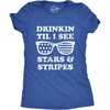 Womens Drinkin Til I See Stars and Stripes T Shirt Funny 4th of July Sunglasses Graphic Tee(Heather Royal)