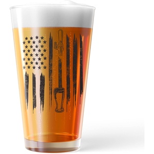 American Flag Beer Tap Pint Glass Funny Cool Patriotic Fourth Of July Drinking Graphic Cup-16 oz Funny Drinking Glasses Patriotic Cool Drinking Novelty White Standard