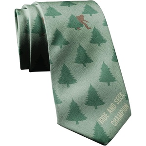Crazy Dog T-Shirts Funny Bigfoot Tie for Men – Novelty Necktie with Hide and Seek Champion Print – Gag Gift for Sasquatch Fans Cryptid Lovers Office Party Outdoorsman Accessory
