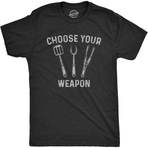 Funny Grilling T Shirts for Grill Masters Sarcastic Tees for Dads(Heather Black – Choose Weapon)