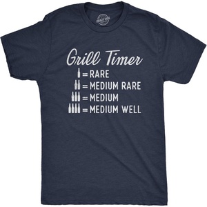 Funny Grilling T Shirts for Grill Masters Sarcastic Tees for Dads(Heather Navy – Beer Grill Timer)