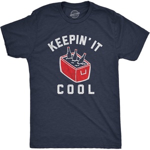 Funny Grilling T Shirts for Grill Masters Sarcastic Tees for Dads(Heather Navy – Keepin It Cool)