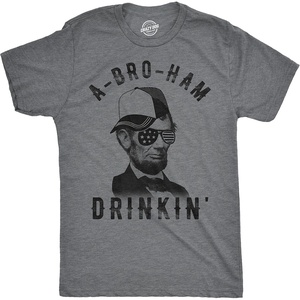 Mens A-Bro-Ham Drinkin T Shirt Funny 4th of July Abe Lincoln Tee for Guys(Dark Heather Grey)