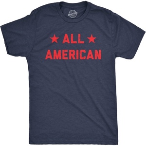 Mens All American T Shirt Funny Cool Patriotic Fourth of July Party Text Graphic Tee for Guys(Heather Navy)
