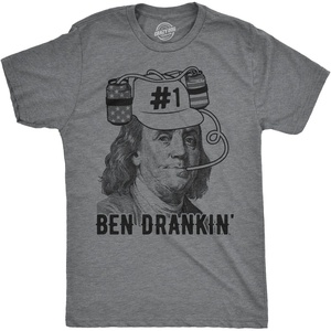 Mens Ben Drankin T Shirt Funny 4th of July Beer Drinking Patriotic USA Graphic(Dark Heather Grey)
