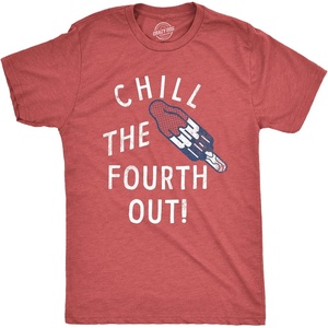 Mens Chill The Fourth Out T Shirt Funny Fourth of July Popsicle Joke Tee for Guys(Heather Red – Chill)