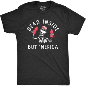 Mens Dead Inside But Merica T Shirt Funny Depressed Fourth of July Party Tee for Guys(Heather Black – Merica)