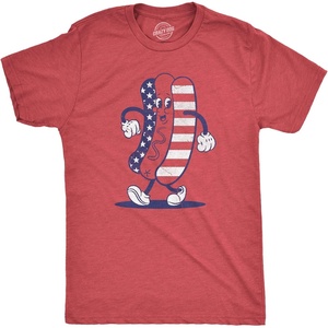 Mens Fourth of July Hotdog T Shirt Funny Patriotic Cookout Grilling Tee for Guys(Heather Red – Hotdog)