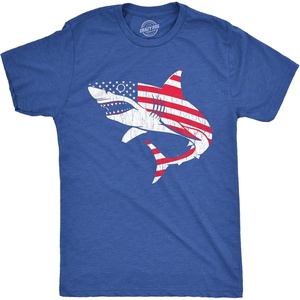 Mens Funny T Shirts American Flag Shark Sarcastic Fourth of July Tee for Men