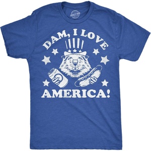 Mens Funny T Shirts Dam I Love America Sarcastic Beaver Graphic Novelty Fourth of July Tee for Men