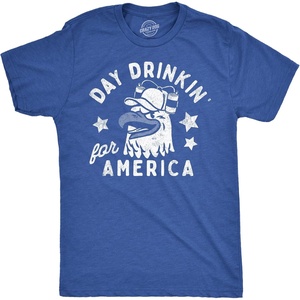 Mens Funny T Shirts Day Drinkin for America Sarcastic Fourth of July Tee for Men(Heather Royal – Day Drinkin for America)