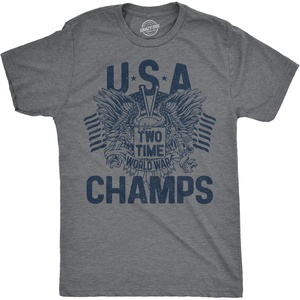 Mens Funny T Shirts USA Two Time World War Champs Sarcastic Fourth of July Graphic Novelty Tee for Men