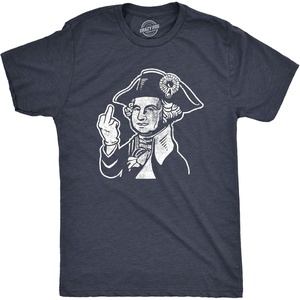 Mens George Washington Middle Finger T Shirt Funny 4th of July Flip The Bird Hilarious Graphic Tee(Heather Navy)