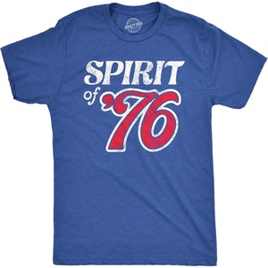 Mens Spirit of 76 T Shirt Funny Fourth of July Party Patriotic 1776 Tee for Guys(Heather Royal – 76)