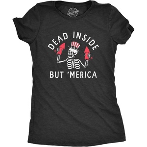 Womens Dead Inside But Merica T Shirt Funny Depressed Fourth of July Party Tee for Ladies(Heather Black – Merica)