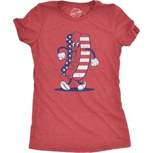Womens Fourth of July Hotdog T Shirt Funny Patriotic Cookout Grilling Tee for Ladies(Heather Red – Hotdog)
