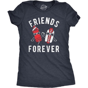 Womens Friends Forever Firecracker Hot Dog T Shirt Funny Fourth of July Party Cookout Fireworks Tee for Ladies(Heather Navy – Friends)